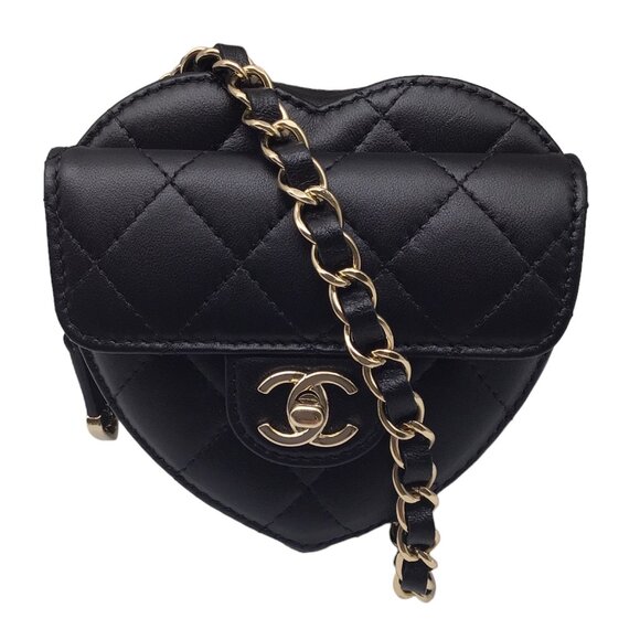 CHANEL Handbags - CHANEL BLACK 2022 QUILTED LAMBSKIN LEATHER MINI HEART HANDBAG